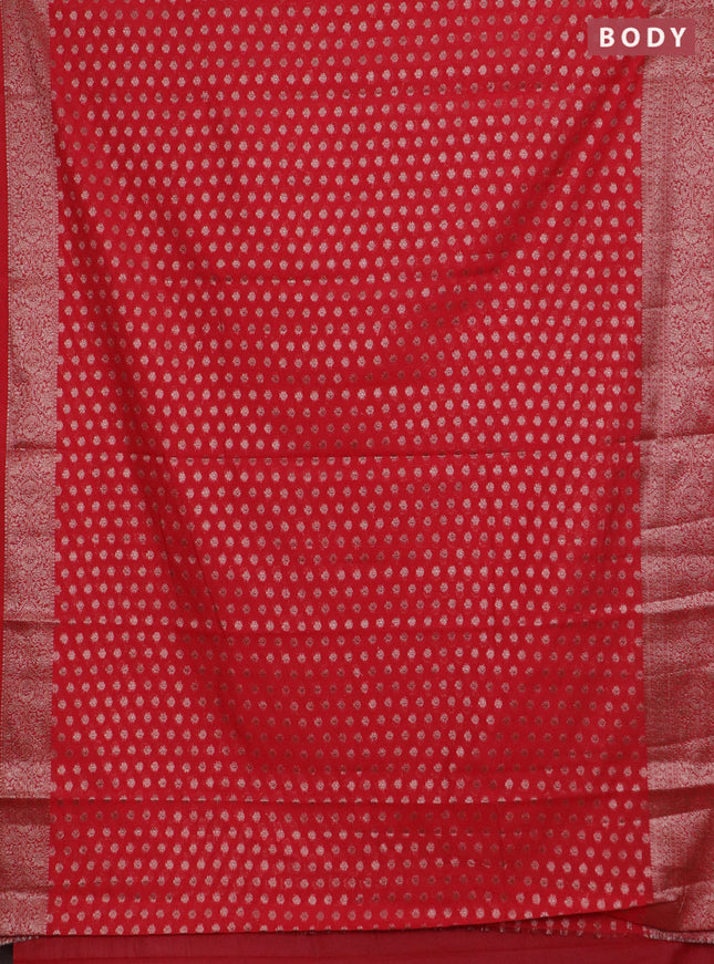 Banarasi semi chiniya saree red with allover thread & zari woven buttas and woven border