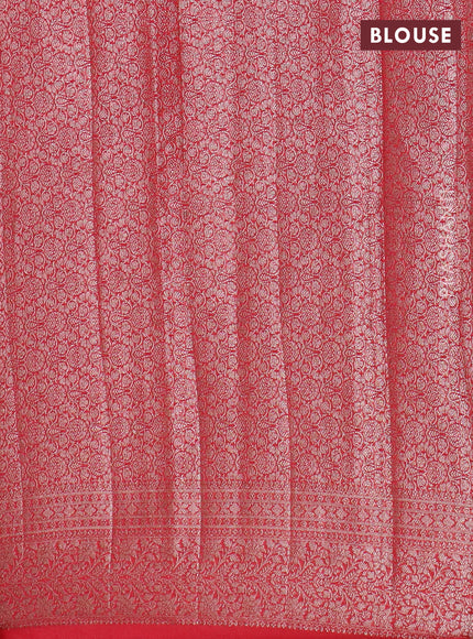 Banarasi semi chiniya saree red with allover thread & zari woven buttas and woven border
