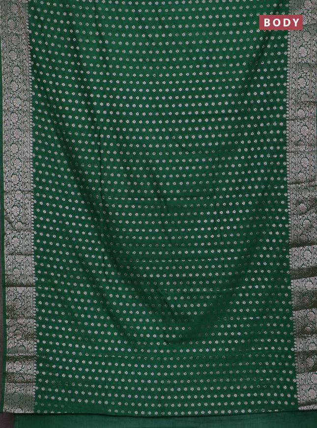 Banarasi semi chiniya saree green with allover thread & zari woven buttas and woven border