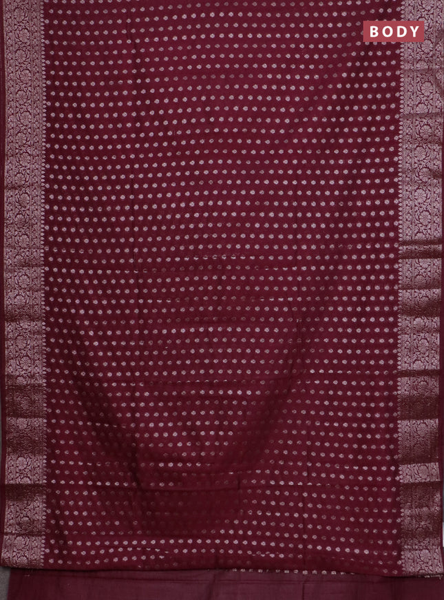 Banarasi semi chiniya saree wine shade with allover thread & zari woven buttas and woven border