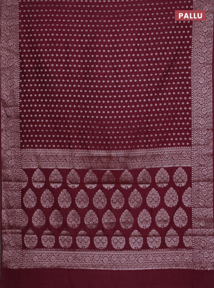 Banarasi semi chiniya saree wine shade with allover thread & zari woven buttas and woven border
