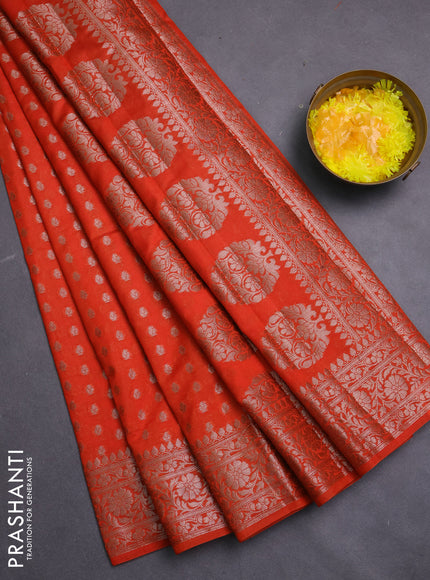 Banarasi semi chiniya saree orange with allover thread & zari woven buttas and woven border