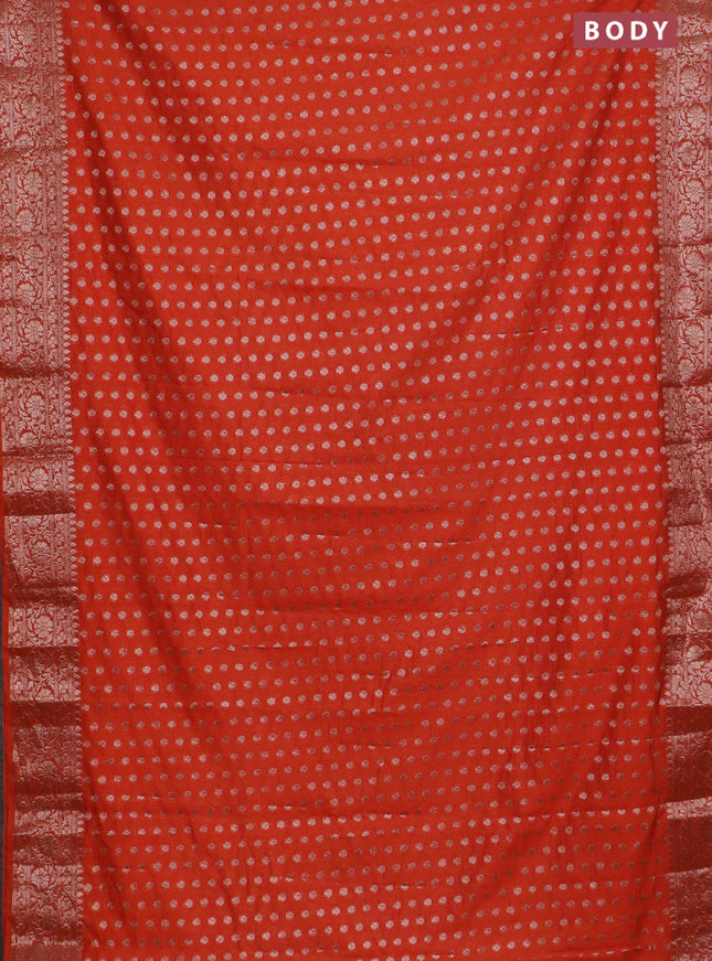 Banarasi semi chiniya saree orange with allover thread & zari woven buttas and woven border