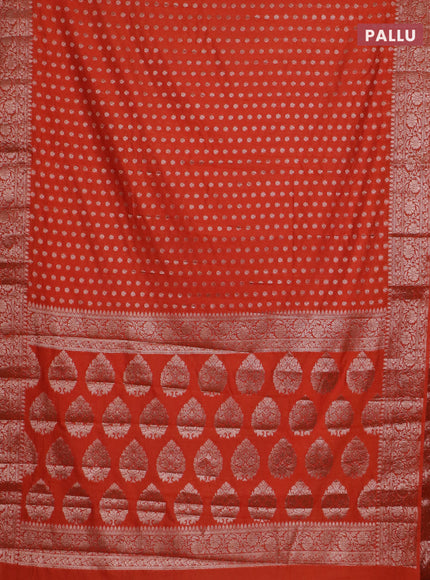Banarasi semi chiniya saree orange with allover thread & zari woven buttas and woven border