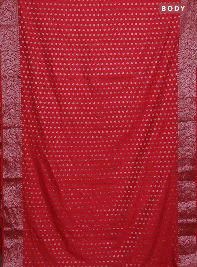 Banarasi semi chiniya saree red with allover thread & zari woven buttas and woven border