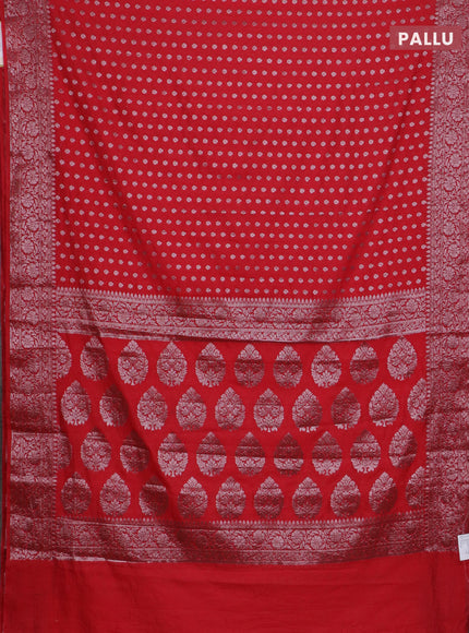 Banarasi semi chiniya saree red with allover thread & zari woven buttas and woven border