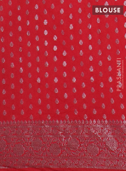 Banarasi semi chiniya saree red with allover thread & zari woven buttas and woven border