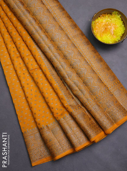Banarasi semi chiniya saree mango yellow with allover thread & zari woven buttas and woven border