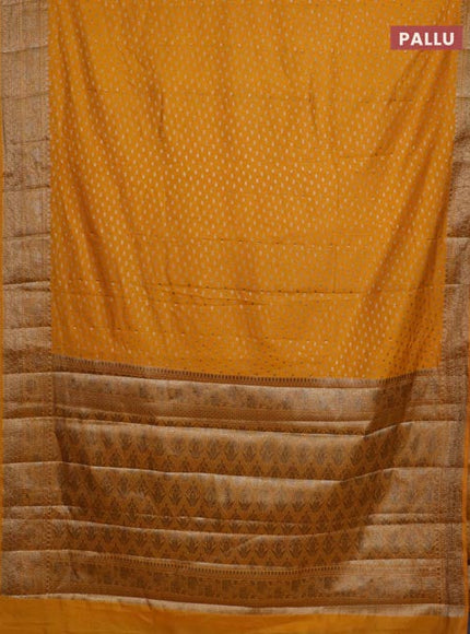 Banarasi semi chiniya saree mango yellow with allover thread & zari woven buttas and woven border