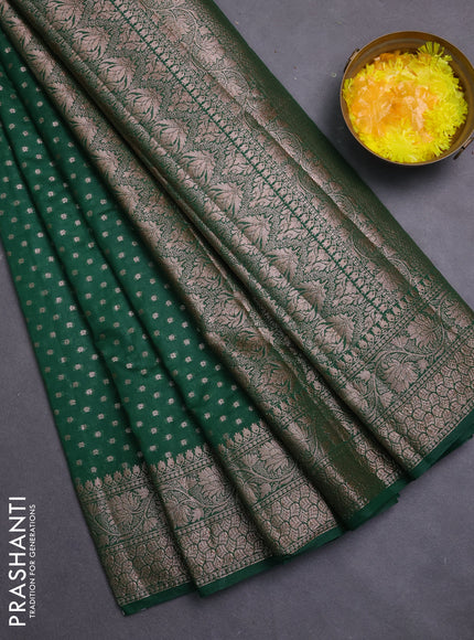 Banarasi semi chiniya saree green with allover thread & zari woven buttas and woven border