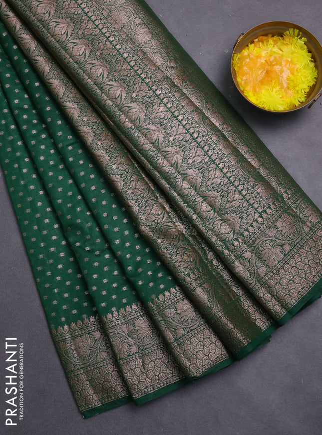 Banarasi semi chiniya saree green with allover thread & zari woven buttas and woven border