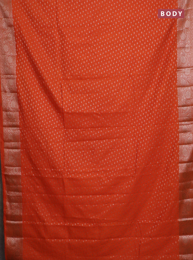 Banarasi semi chiniya saree orange with allover thread & zari woven buttas and woven border
