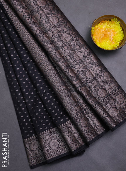 Banarasi semi chiniya saree black with allover thread & zari woven buttas and woven border