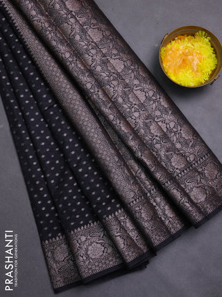 Banarasi semi chiniya saree black with allover thread & zari woven buttas and woven border