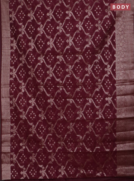 Banarasi semi chiniya saree wine shade with allover thread & zari weaves and woven border
