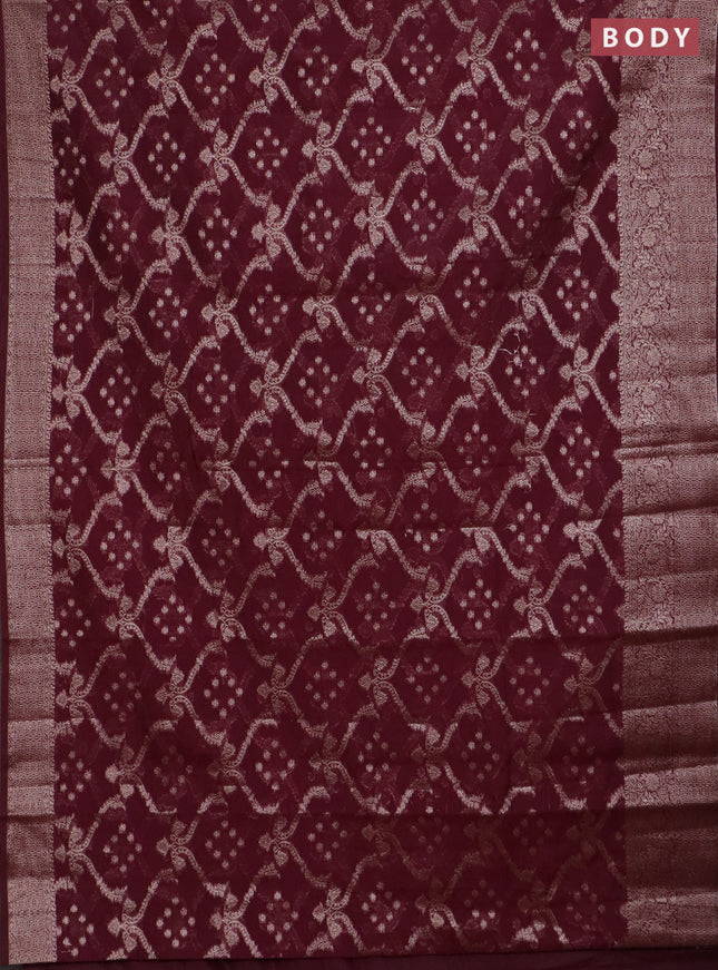 Banarasi semi chiniya saree wine shade with allover thread & zari weaves and woven border