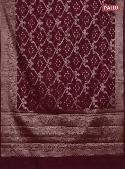 Banarasi semi chiniya saree wine shade with allover thread & zari weaves and woven border