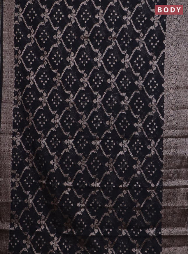 Banarasi semi chiniya saree black with allover thread & zari weaves and woven border