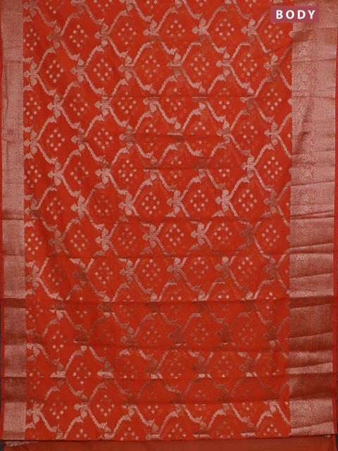 Banarasi semi chiniya saree orange with allover thread & zari weaves and woven border