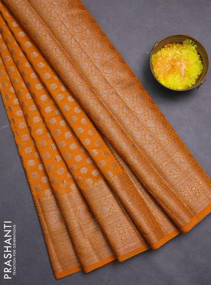 Banarasi semi chiniya saree orange shade with allover thread & zari woven buttas and woven border