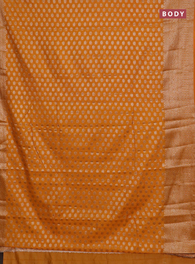 Banarasi semi chiniya saree orange shade with allover thread & zari woven buttas and woven border