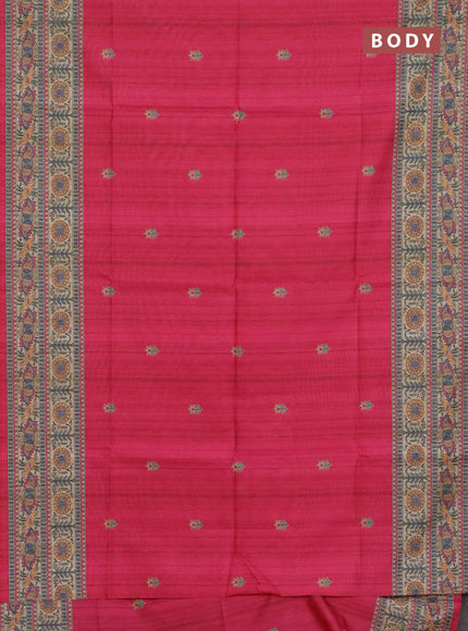 Semi tussar saree candy pink and beige with butta prints and madhubani printed pallu & border