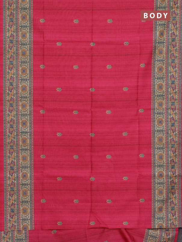 Semi tussar saree candy pink and beige with butta prints and madhubani printed pallu & border