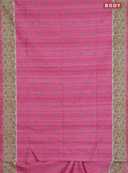 Semi tussar saree pink and beige with allover butta prints and madhubani printed pallu & border