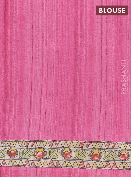 Semi tussar saree pink and beige with allover butta prints and madhubani printed pallu & border