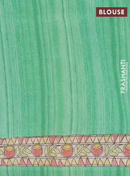 Semi tussar saree green and beige with allover butta prints and madhubani printed pallu & border