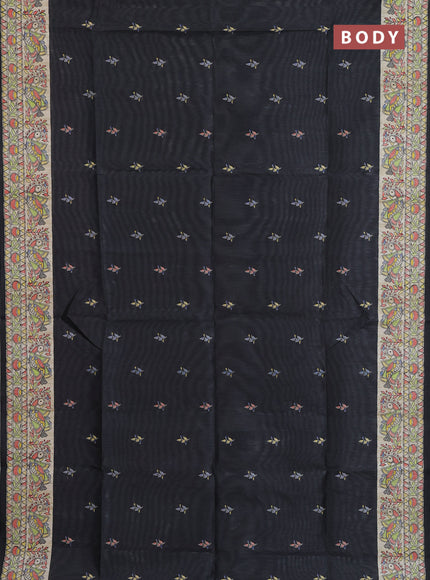 Semi tussar saree black and beige with allover butta prints and madhubani printed pallu & border