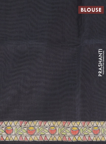 Semi tussar saree black and beige with allover butta prints and madhubani printed pallu & border