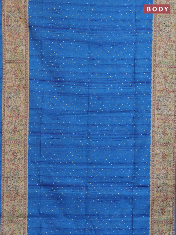 Semi tussar saree blue and beige with allover butta prints and madhubani printed pallu & border