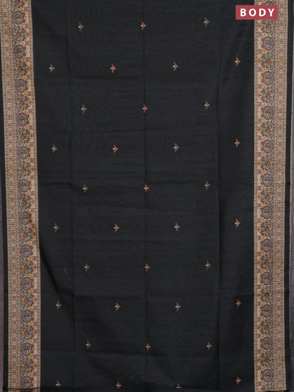 Semi tussar saree grey and cream with butta prints and madhubani printed pallu & border