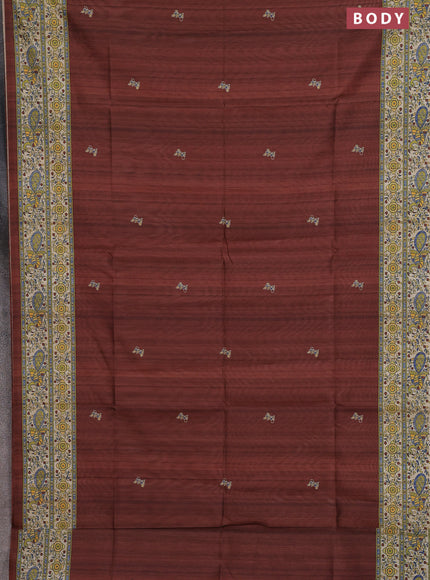 Semi tussar saree brown and cream with butta prints and madhubani printed pallu & border