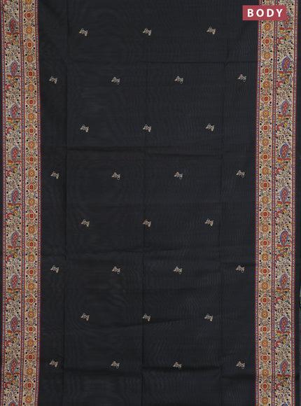 Semi tussar saree black and cream with butta prints and madhubani printed pallu & border