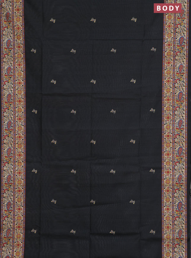 Semi tussar saree black and cream with butta prints and madhubani printed pallu & border
