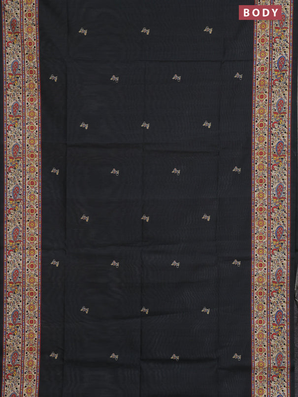 Semi tussar saree black and cream with butta prints and madhubani printed pallu & border