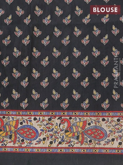 Semi tussar saree black and cream with butta prints and madhubani printed pallu & border