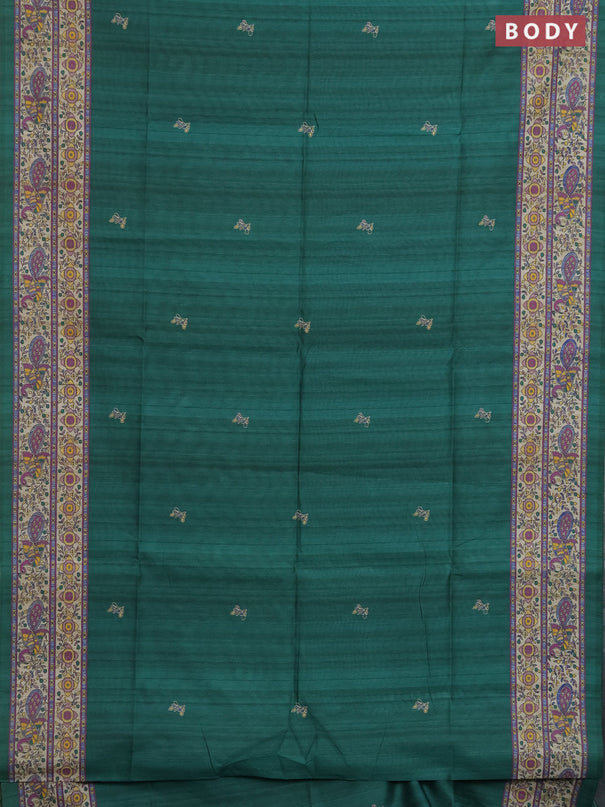 Semi tussar saree green and cream with butta prints and madhubani printed pallu & border