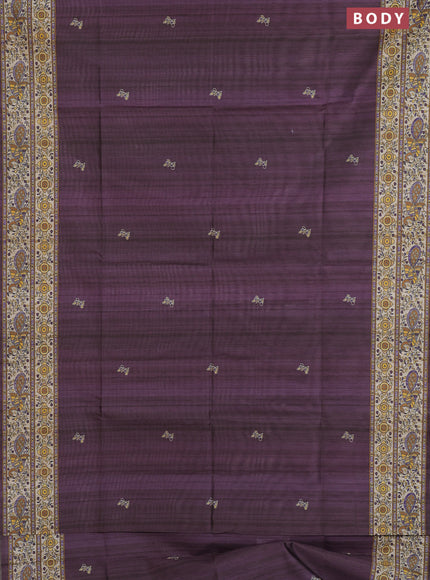 Semi tussar saree purple and cream with butta prints and madhubani printed pallu & border