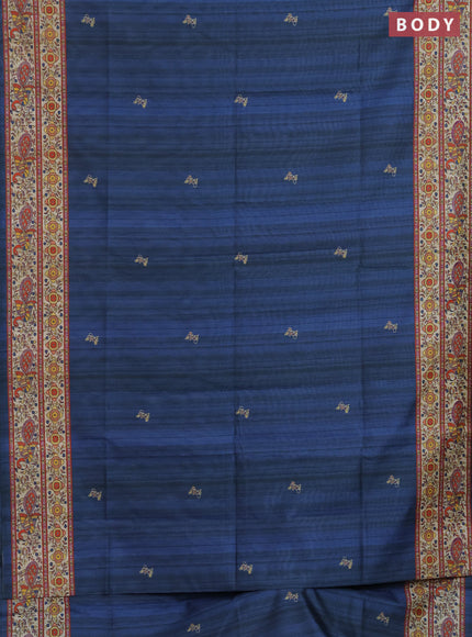 Semi tussar saree grey and cream with butta prints and madhubani printed pallu & border