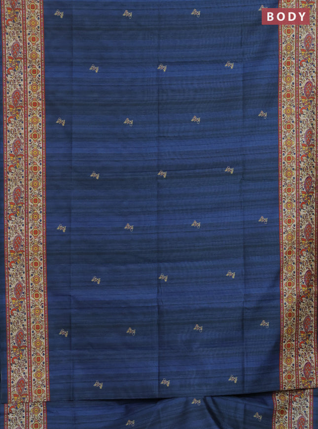 Semi tussar saree grey and cream with butta prints and madhubani printed pallu & border