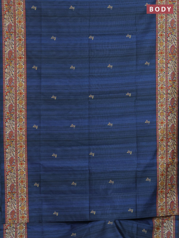 Semi tussar saree grey and cream with butta prints and madhubani printed pallu & border