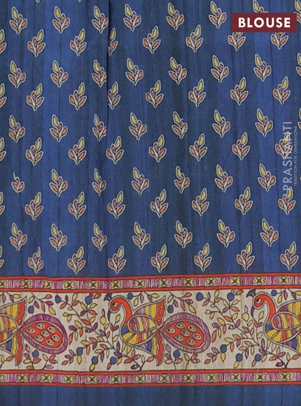 Semi tussar saree grey and cream with butta prints and madhubani printed pallu & border