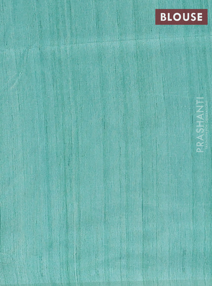 Semi tussar saree teal green and beige with allover butta prints and madhubani printed pallu & border