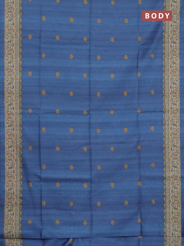 Semi tussar saree blue and beige with allover butta prints and madhubani printed pallu & border