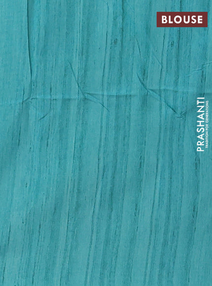 Semi tussar saree teal green and beige with allover bandhani prints and madhubani printed pallu & border
