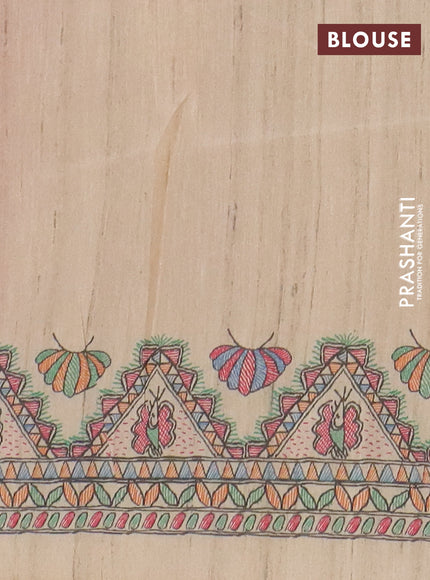 Semi tussar saree red and cream with butta prints and madhubani printed pallu & border
