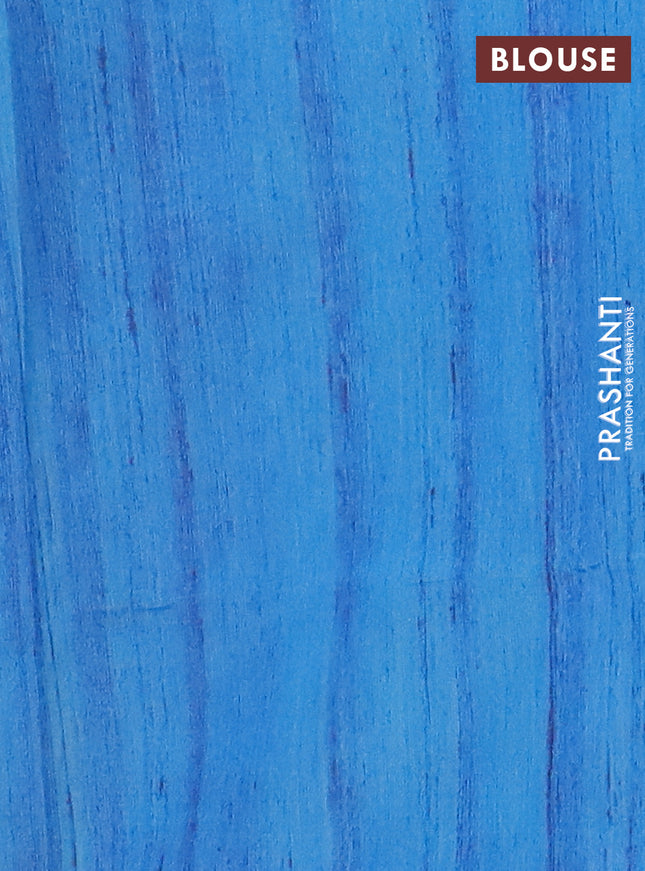 Semi tussar saree blue and beige with butta prints and madhubani printed pallu & border